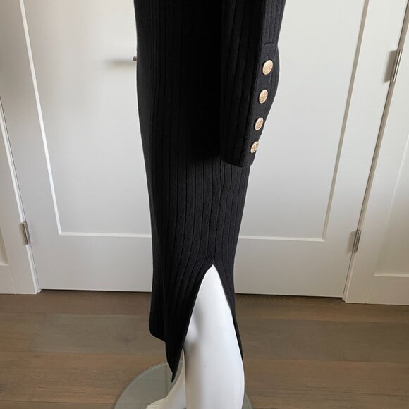 Apricot LS Mock Neck Knit Ribbed Midi Sweater Dress w Side Slit Black Sz XS NWT - Picture 4 of 16